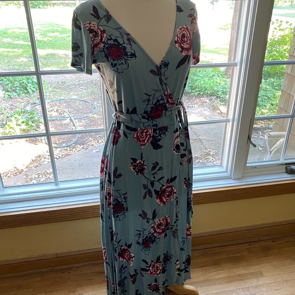 Floral faux wrap knit dress